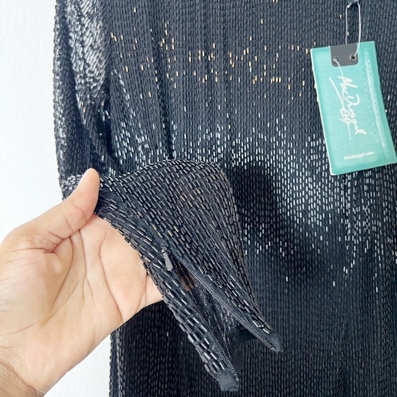 Mac Duggal Long Sleeve Beaded Fringe Evening Gown - Picture 8 of 10